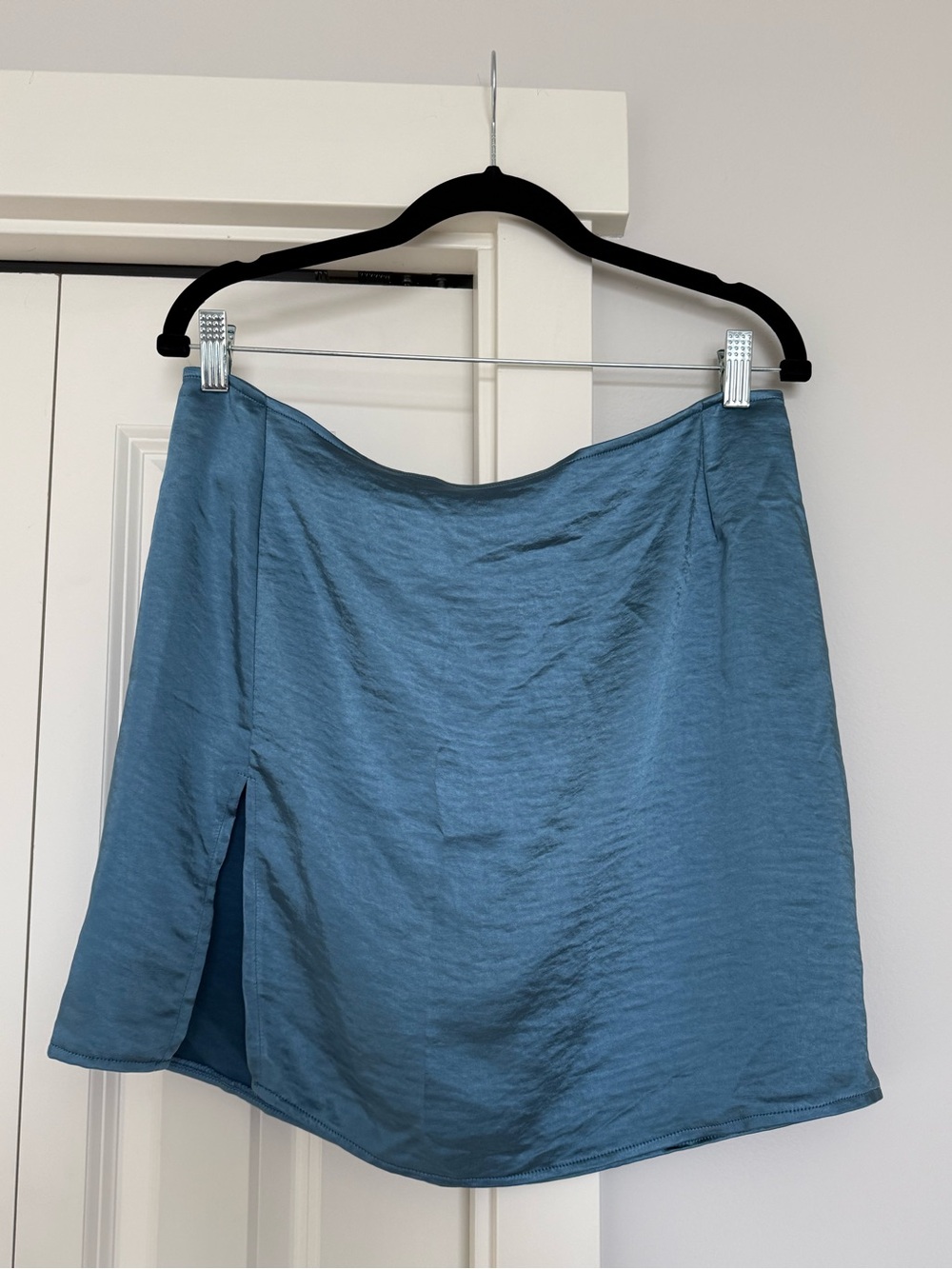 Motel Rocks Dusky Blue Satin Mini Skirt with Side Slit